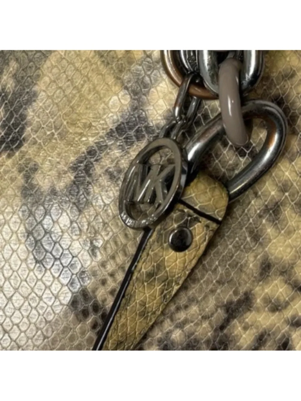 Michael Kors Satchel Brown Python Embossed Leather with 2 Charms - Picture 6 of 9